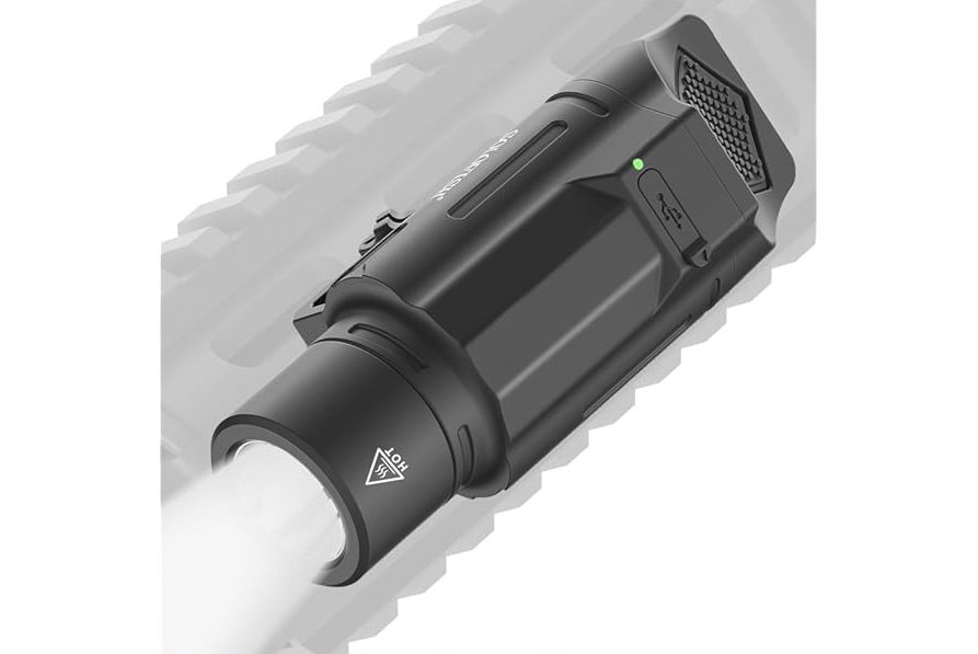 Solofish 1750 Lumens Tactical Flashlight is Compatible with Picatinny/Mlok Rail for Rifle, Rechargeable Weapon Light with Strobe/Momentary, with Switch Protection Guard product image