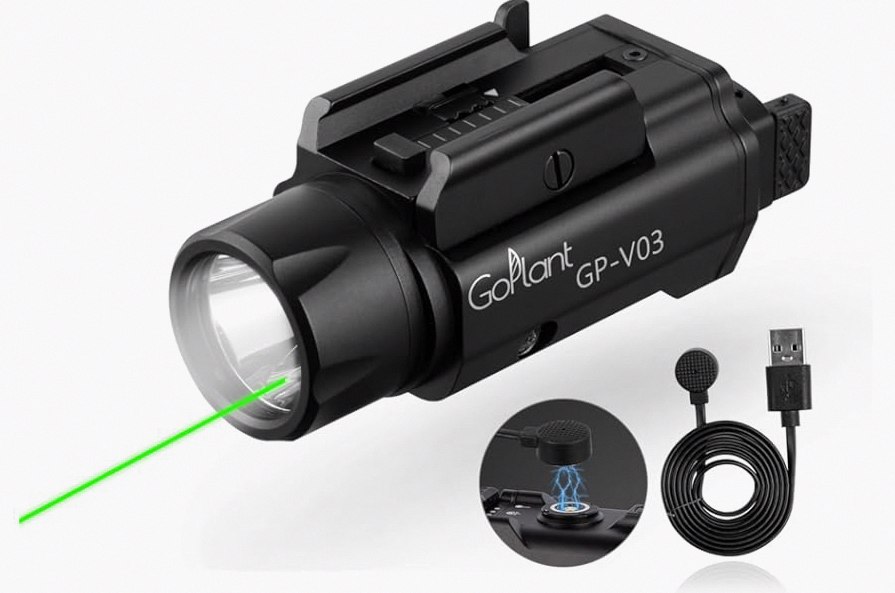 EZshoot 800 Lumens Pistol Flashlight Compatible with Picatinny and GL Rails, Compact Pistol Light with Slide Rail, Rechargeable Gun Light with Strobe Mode for Home Defense and Hunting product image